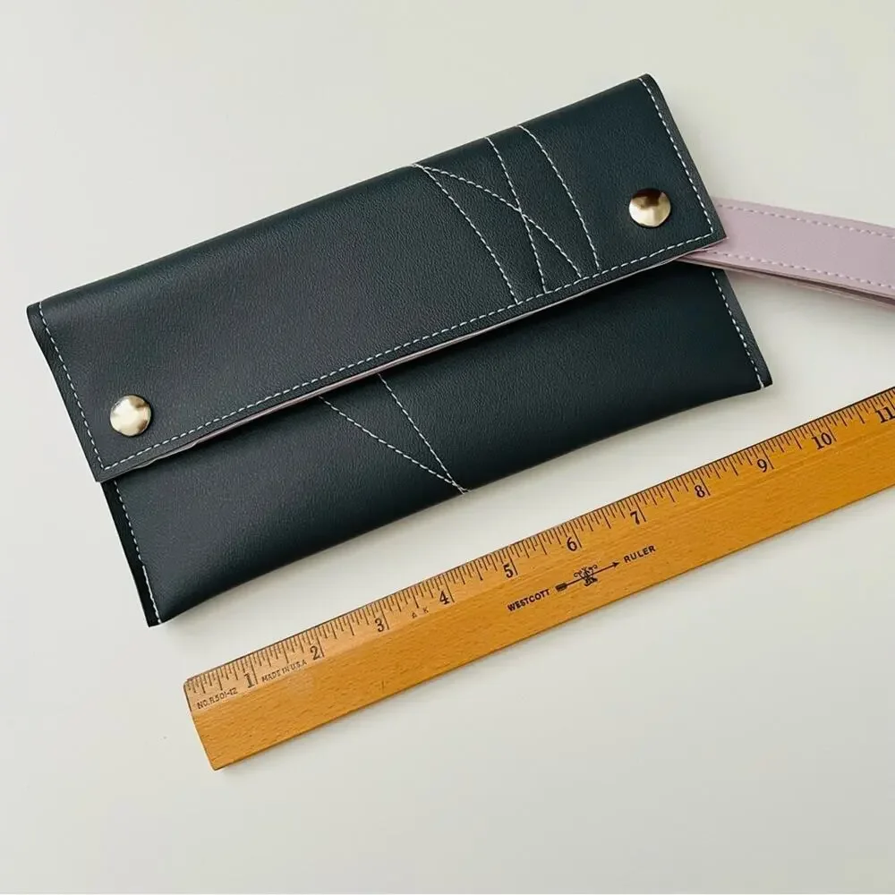 Holly Aiken Large Clutch Wallet wristlet coin purse bird navy blue lilac purple